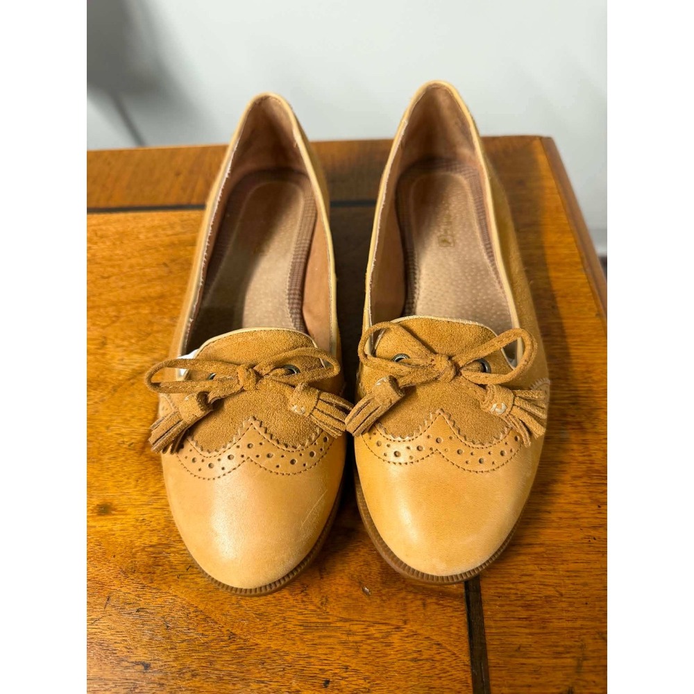 Sperry Womens 7.5M Tan Leather Suede Flats Wingtip Tassel Loafers STS80197